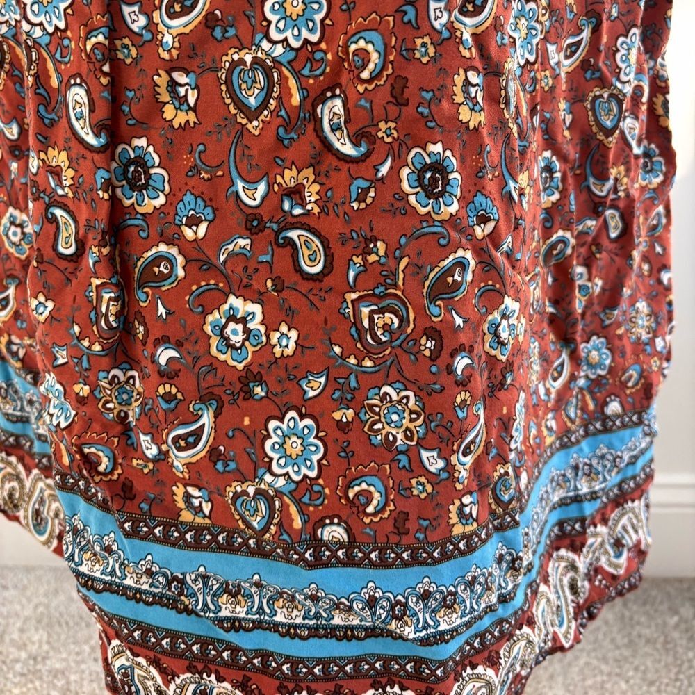 Emery Rose Medium Bohemian Midi Dress Rust and Teal Floral - Picture 5 of 6